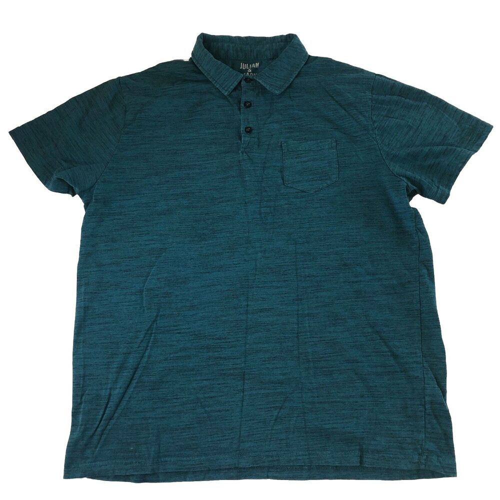 Julian & Mark Pocket Polo 1/4 Button Heather Blue Teal Size Large